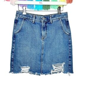 Y2K Vintage Lucky Brand Jj Distressed Frayed White Denim Jean Mini Skirt Size 4